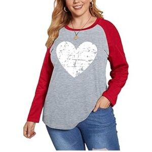 Women's Red and Gray Heart Print Top